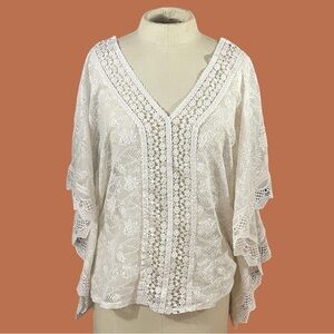 Candie’s Women’s Cream Sheer V-Neck Dolman Sleeve Lace Blouse Size L